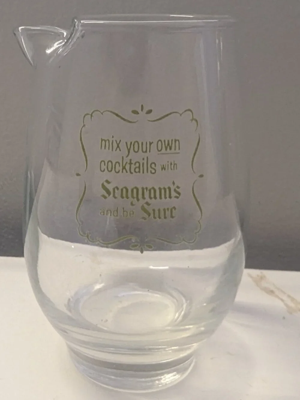 Vintage Mid-Century Seagram's Advertising Cocktail Mixing Glass Pitcher